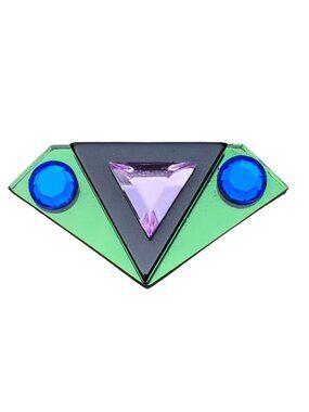 Modernist Acrylic Brooch Geometric Design  Green Black Purple Blue - Vintage Sty